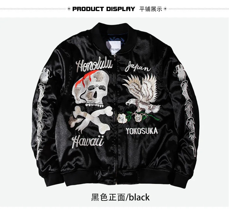 retro black embroidery jacket outwear men vintage skull floral mens jackets and coats japanese streetwear hip hop bomber nan  - variant style a4efd8 for streetwear fashion