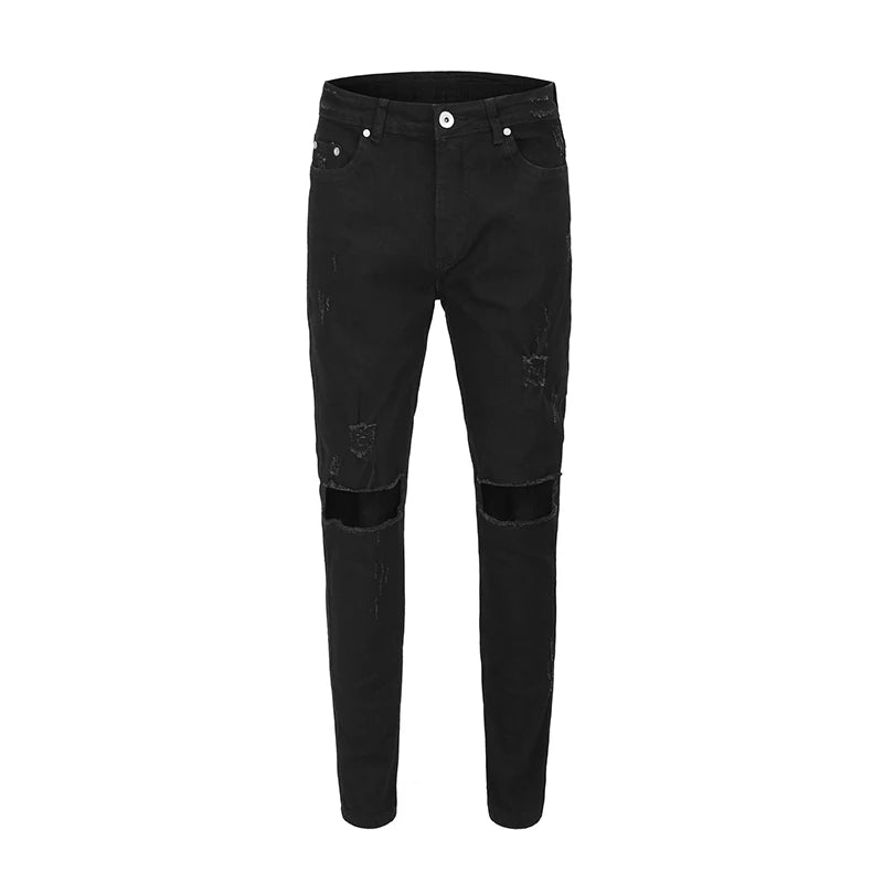 high street knee hole ripped biker jeans men slim fit elastic denim pants autumn new casual black stretch hip hop pants jogger unique joggers style 1745