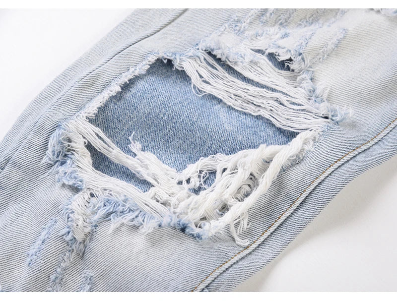 bottom zipper knee holes denim jeans destroyed ripped slim mens biker jeans new men fashion streetwear hip hop pants joggers unique joggers style 3413