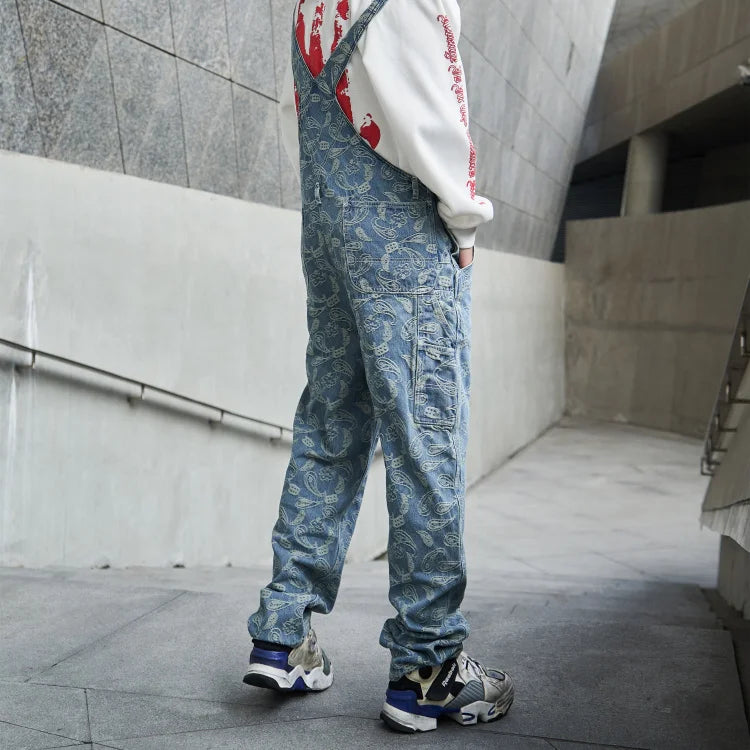 hip hop denim suspender trousers 2019 spring mens new fashion embroidery denim jeans jumpsuit loose straight casual pants unique jeans style 883