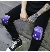 knee patchwork jeans for men hip hop skinny biker taped jean trousers slim fit black denim pants fashion streetwear jogger unique joggers style 958