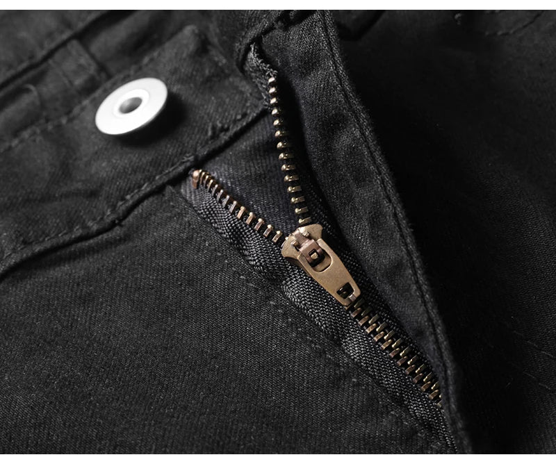 high street knee hole ripped biker jeans men slim fit elastic denim pants autumn new casual black stretch hip hop pants jogger unique joggers style 1747