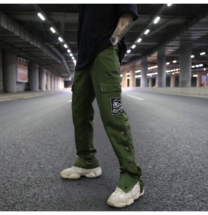 mens casual hip hop joggers side button trouser elastic waist drawstring sweatpants 2019 new cargo pockets streetwear man pants unique joggers style 2431