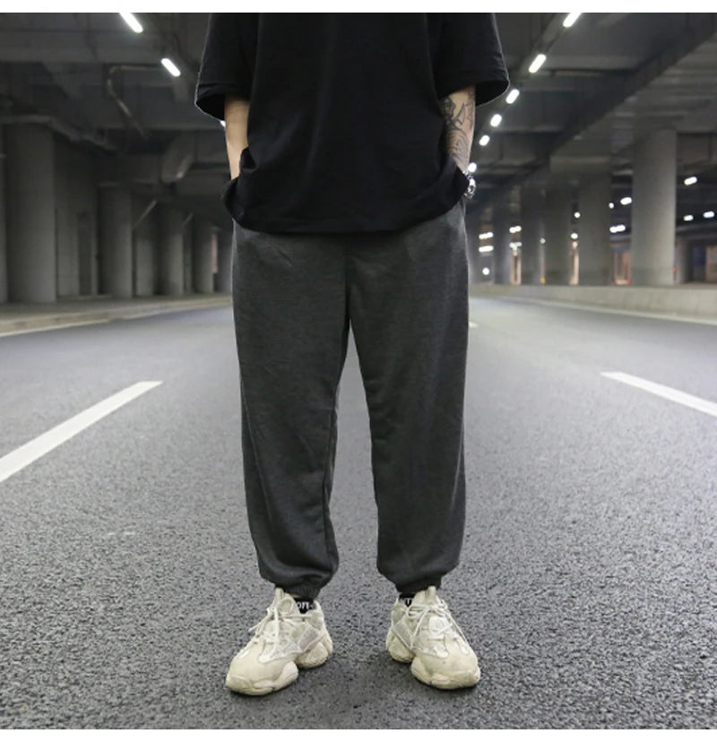 high street loose fit drawstring pants casual spring new trousers black sportswear jogger pants fashion hip hop clothing for men unique joggers style 1497