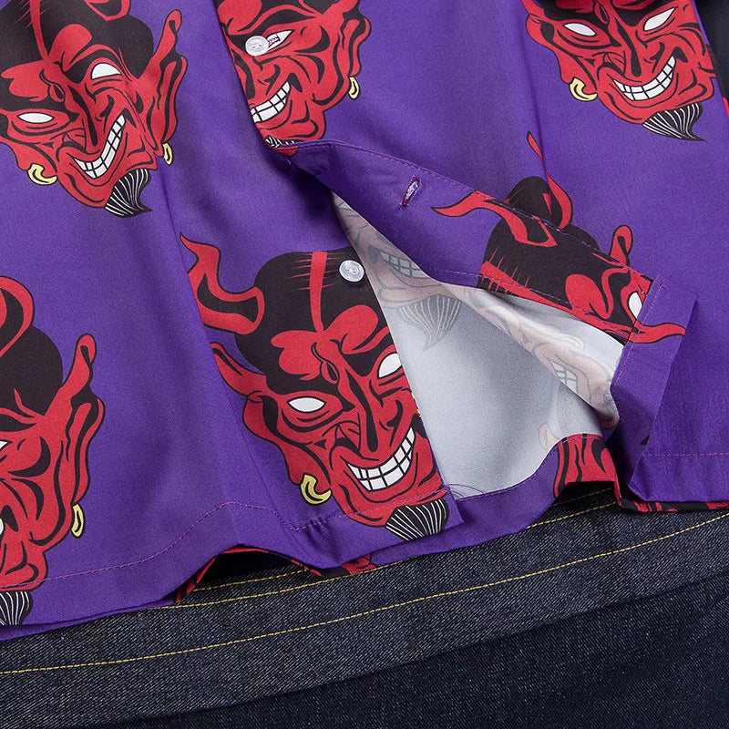 Devil Full Printing Turn-down Collar Casual Shirts High Street Pink /Purple