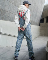 hip hop denim suspender trousers 2019 spring mens new fashion embroidery denim jeans jumpsuit loose straight casual pants unique jeans style 889