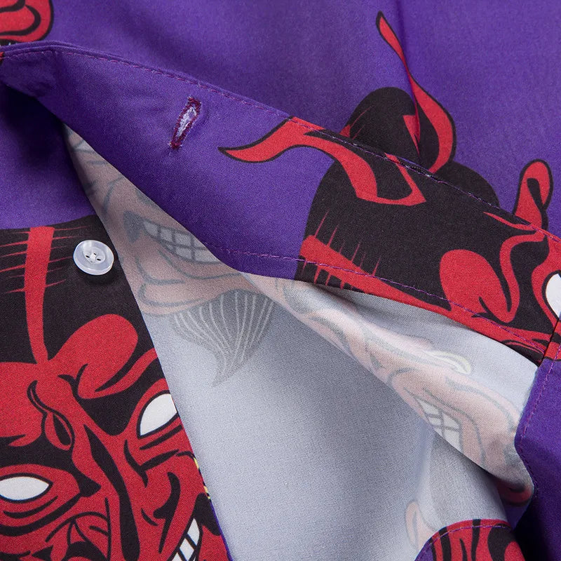 Devil Full Printing Turn-down Collar Casual Shirts High Street Pink /Purple