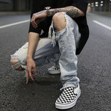 bottom zipper knee holes denim jeans destroyed ripped slim mens biker jeans new men fashion streetwear hip hop pants joggers urban active pants