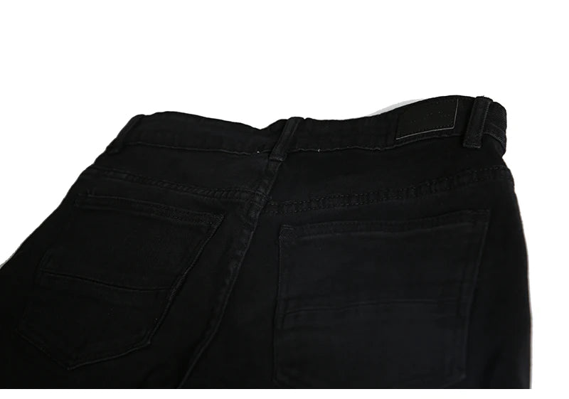 knee patchwork jeans for men hip hop skinny biker taped jean trousers slim fit black denim pants fashion streetwear jogger unique joggers style 963