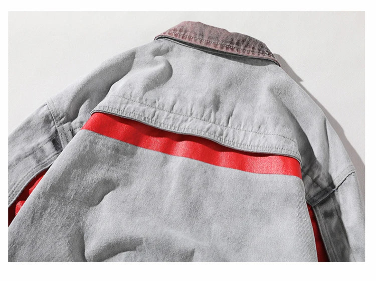 winter street style featuring hi street men 2018 new autumn winter denim jacket washed patchwork red stripe distressed denim man slim fit streetwear jeans ja design – premium quality jacket for men