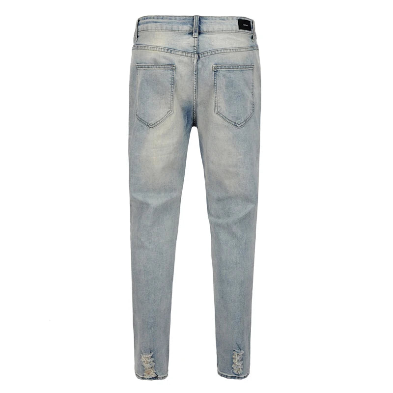 fashion designed slim fit ripped biker jeans hi street mens distressed denim joggers knee holes washed destroyed jeans men pants unique joggers style 1684
