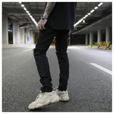 embroidery knee ripped hole jeans for men hip hop skinny biker destroyed taped jeans slim fit black denim pants 2018 new jogger unique joggers style 2169