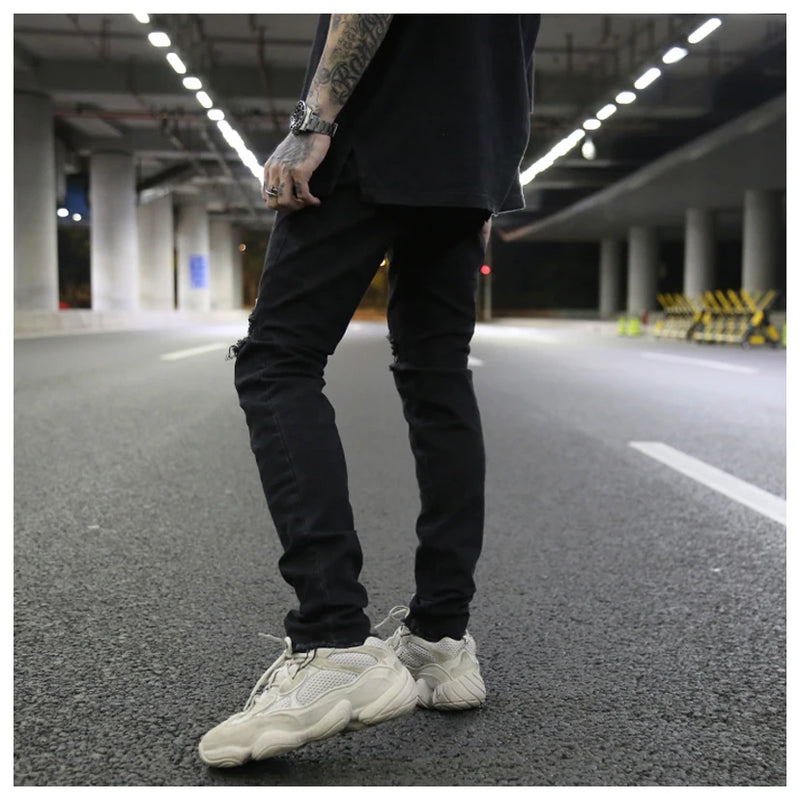 embroidery knee ripped hole jeans for men hip hop skinny biker destroyed taped jeans slim fit black denim pants 2018 new jogger unique joggers style 2169