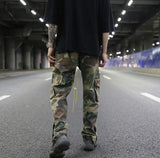 mens camouflage hip hop pants bottom button pockets cargo trousers fashion elastic waist drawstring sportswear streetwear jogger streetwear sweatpants