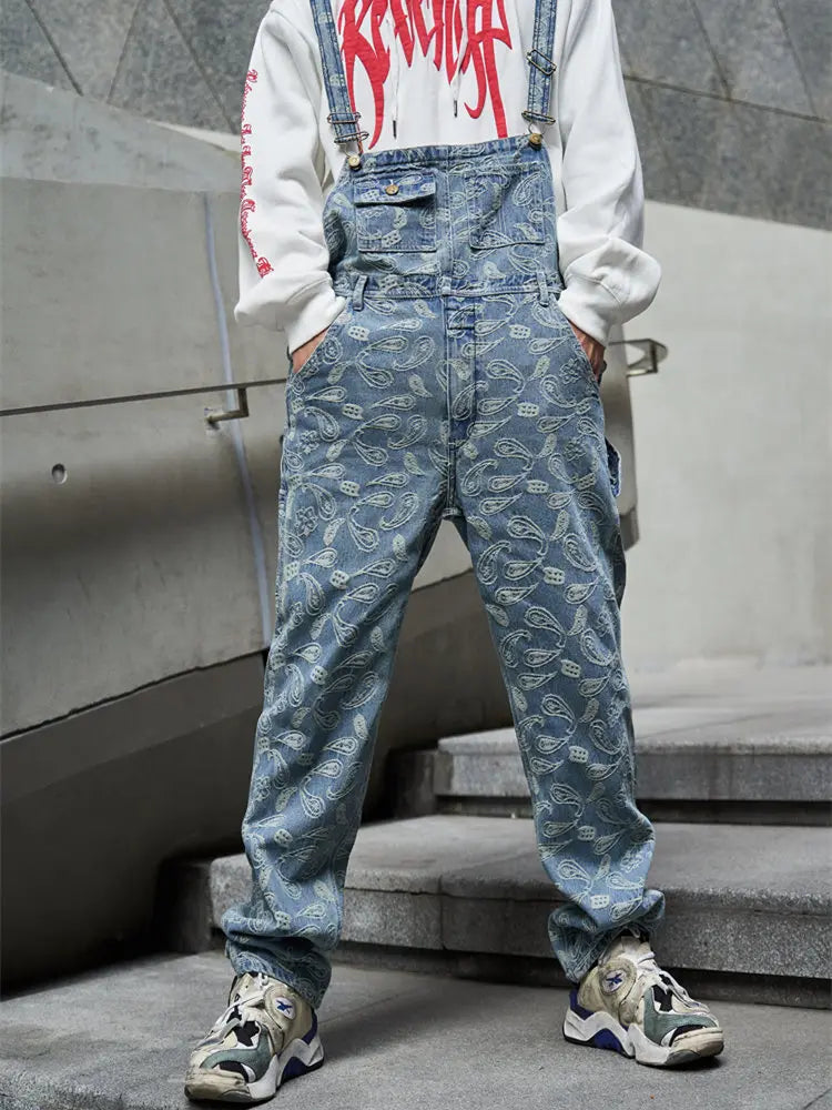 hip hop denim suspender trousers 2019 spring mens new fashion embroidery denim jeans jumpsuit loose straight casual pants vintage washed jeans