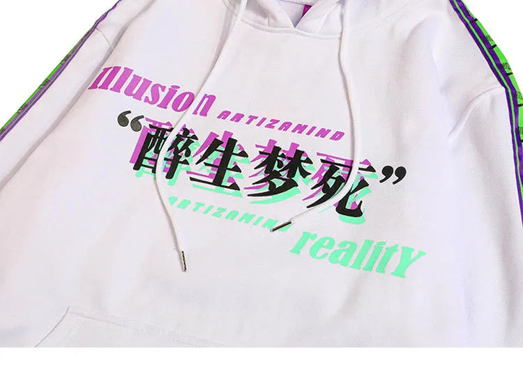Men Hip Hop Hoodie Sweatshirt Drunk Illusion Chinese Character Hoodie Streetwear Casual Black Hooded Pullover Cotton Autumn 2023