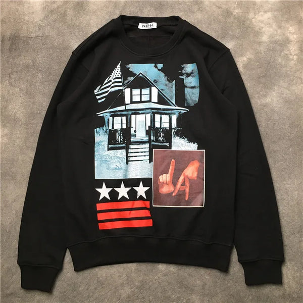 New 2018 Men Striped Stars Painting Flag Hoodies Hoody Hooded Sweatshi