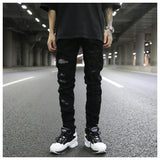 graffiti printed ripped destroied denim jean mens distressed biker jeans with sequins 2018 fashion high street slim pants jogger unique joggers style 3341