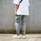 fashion designed slim fit ripped biker jeans hi street mens distressed denim joggers knee holes washed destroyed jeans men pants unique joggers style 1681