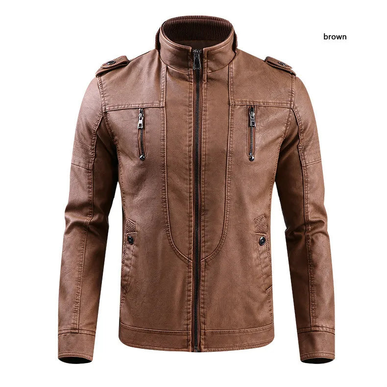 retro leather jacket men stand collar locomotive coat autumn winter casual plus size motorcycle male warm biker outerwear dar - variant style c5c1b6 for streetwear fashion