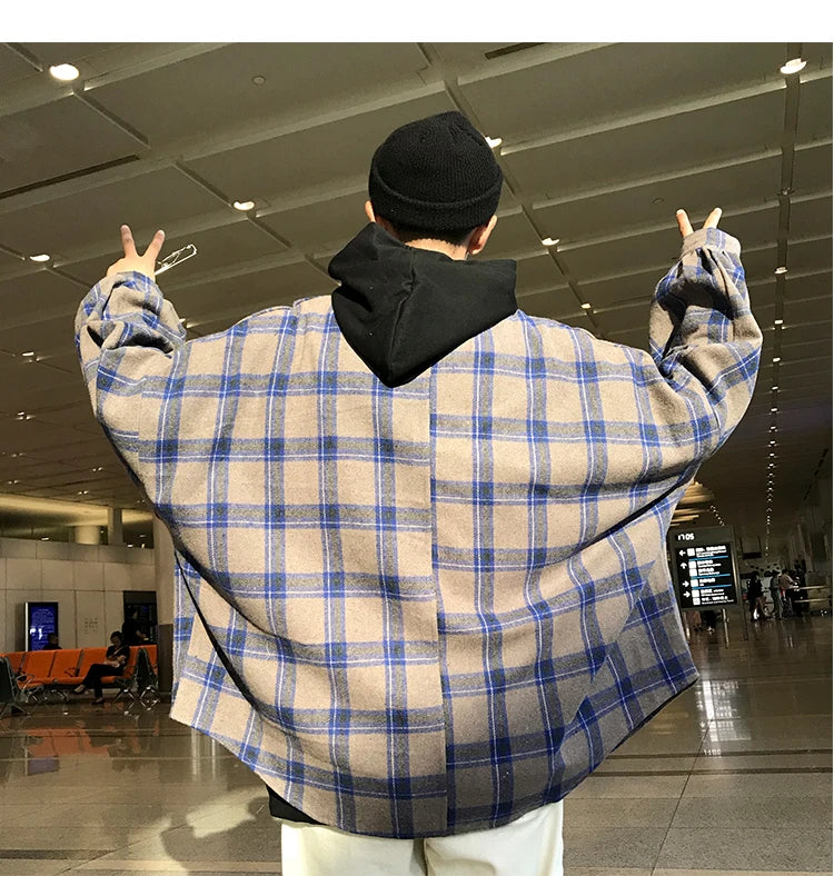 Y2k Harajuku Harajuku Plaid Shirt 2023 Man Streetwear Fleece Shirts Long Sleeve Mens Vintage Korean Fashions Clothes