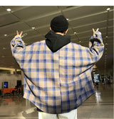 LAPPSTER Y2k Harajuku Harajuku Plaid Shirt 2023 Man Streetwear Fleece Shirts Long Sleeve Mens Vintage Korean Fashions Clothes