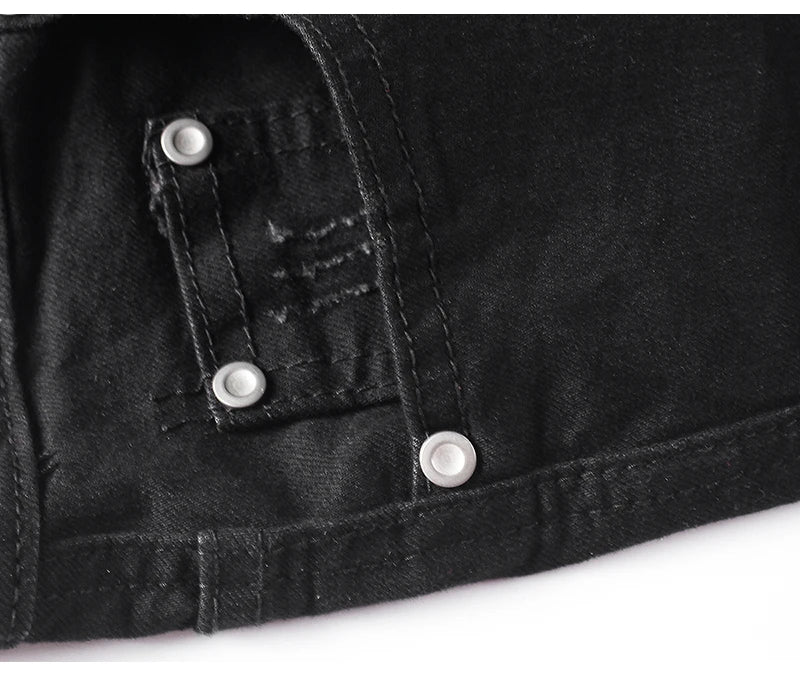 high street knee hole ripped biker jeans men slim fit elastic denim pants autumn new casual black stretch hip hop pants jogger unique joggers style 1748