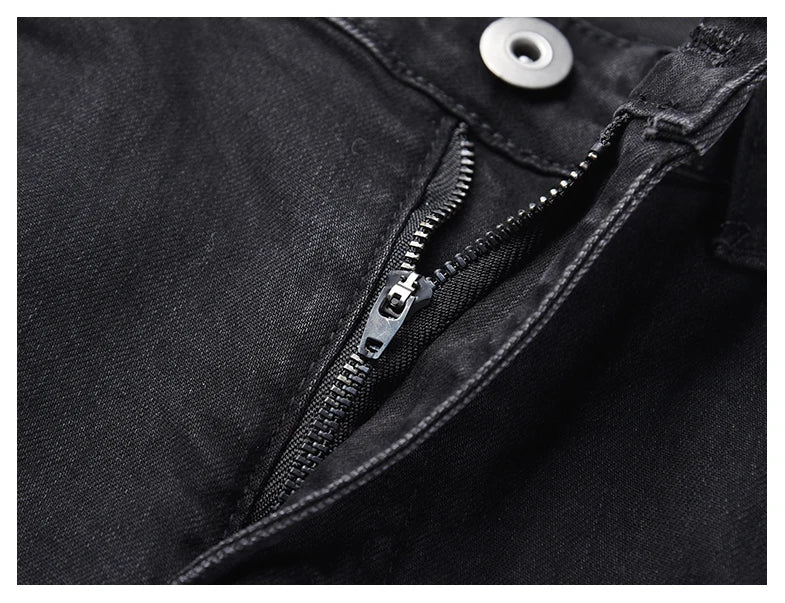 embroidery knee ripped hole jeans for men hip hop skinny biker destroyed taped jeans slim fit black denim pants 2018 new jogger unique joggers style 2176