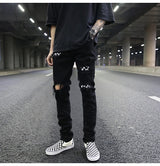 knee hole destroyed jeans patchwork plaid patch ripped slim mens biker jeans fashion streetwear hip hop zipper pants jogger unique joggers style 4237