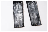 bottom graffiti printed zipper denim jeans mens ripped knee hole biker jean motorcycle slim trousers streetwear hip hop pants unique jeans style 2721