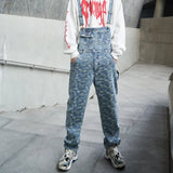 hip hop denim suspender trousers 2019 spring mens new fashion embroidery denim jeans jumpsuit loose straight casual pants unique jeans style 873