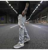 bottom zipper knee holes denim jeans destroyed ripped slim mens biker jeans new men fashion streetwear hip hop pants joggers unique joggers style 3401