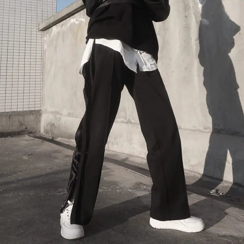bottom zipper wide leg pants mens fashion straight trousers new loose hip hop streetwear men casual spring summer long pant unique default style 2302