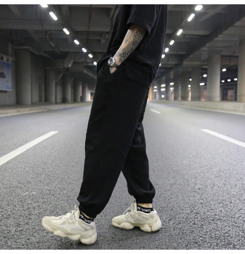 high street loose fit drawstring pants casual spring new trousers black sportswear jogger pants fashion hip hop clothing for men unique joggers style 1506