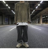 high street vintage wash sweater men loose knitted pullovers long sleeve hip hop oversize sweaters autumn casual jumper knitwear urban wear with bold artwork, aesthetic street look hoodie, Y2K vintage urban hoodie