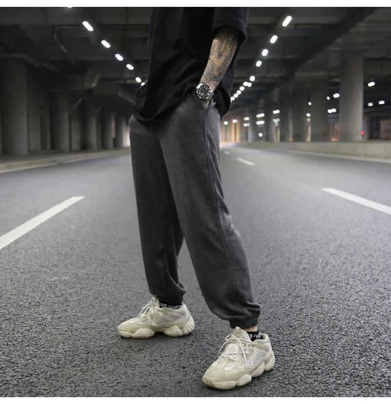 high street loose fit drawstring pants casual spring new trousers black sportswear jogger pants fashion hip hop clothing for men unique joggers style 1499