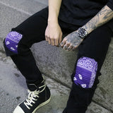 knee patchwork jeans for men hip hop skinny biker taped jean trousers slim fit black denim pants fashion streetwear jogger streetwear sweatpants