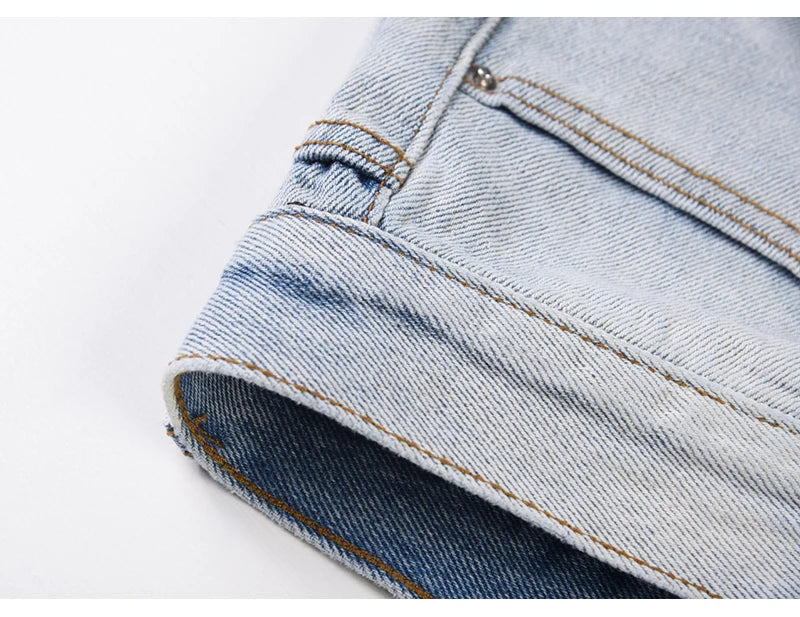 bottom zipper knee holes denim jeans destroyed ripped slim mens biker jeans new men fashion streetwear hip hop pants joggers unique joggers style 3411