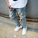 fashion designed slim fit ripped biker jeans hi street mens distressed denim joggers knee holes washed destroyed jeans men pants unique joggers style 1682