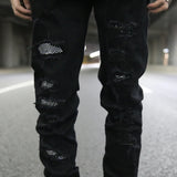 graffiti printed ripped destroied denim jean mens distressed biker jeans with sequins 2018 fashion high street slim pants jogger sporty tapered joggers