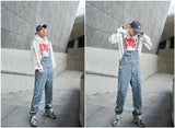 hip hop denim suspender trousers 2019 spring mens new fashion embroidery denim jeans jumpsuit loose straight casual pants unique jeans style 876