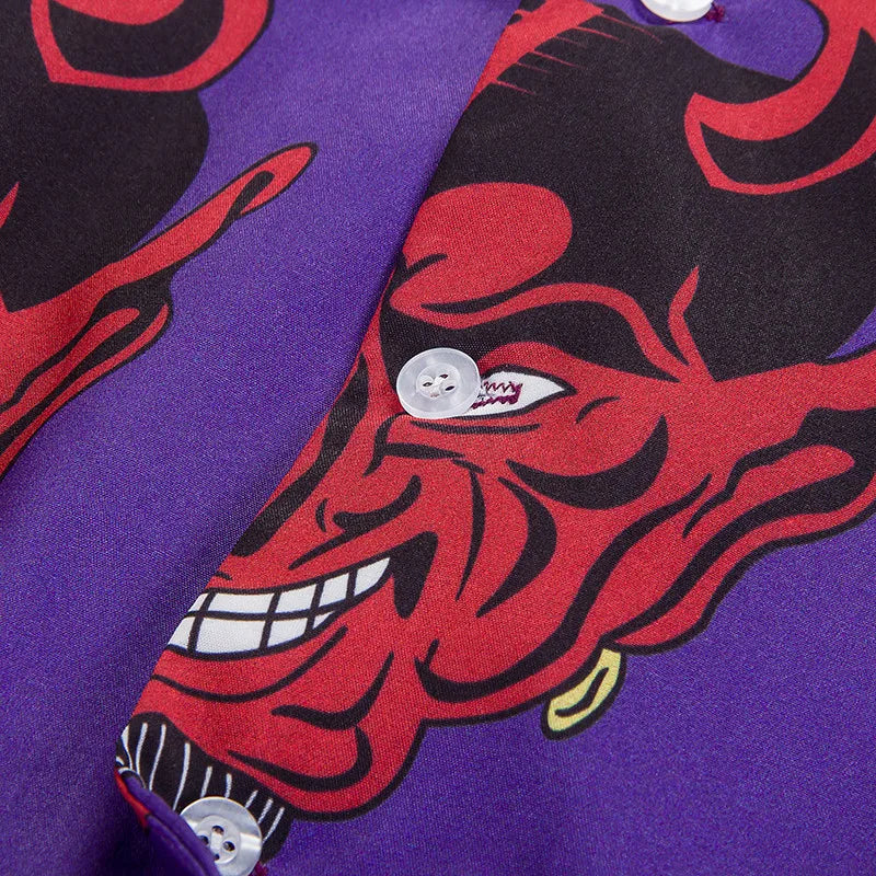 Devil Full Printing Turn-down Collar Casual Shirts High Street Pink /Purple