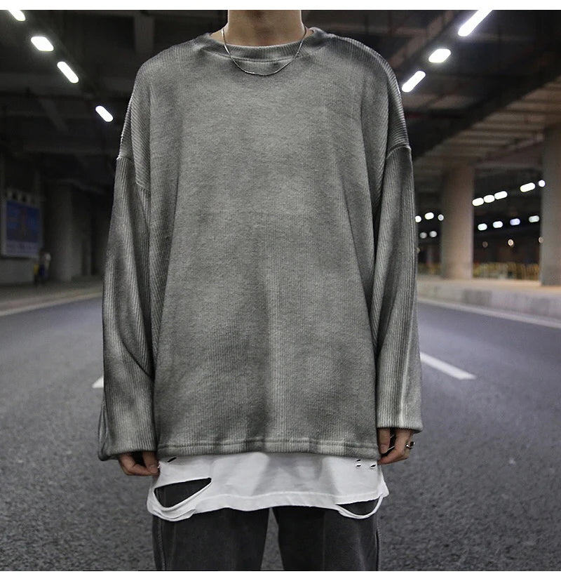 high street vintage wash sweater men loose knitted pullovers long sleeve hip hop oversize sweaters autumn casual jumper knitwear high quality cotton pullover, streetwear fashion hoodie, oversized graphic print design