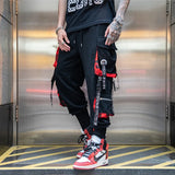 hip hop ribbons cargo pants men joggers pants streetwear men 2023 fashion mens elastic waist pant ribbons cotton black hw203 urban active pants