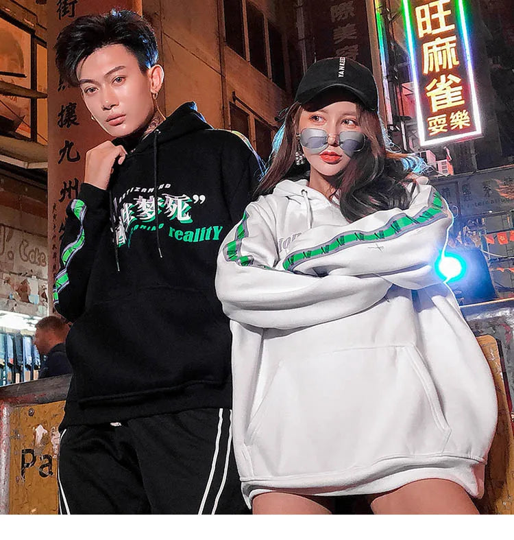 Men Hip Hop Hoodie Sweatshirt Drunk Illusion Chinese Character Hoodie Streetwear Casual Black Hooded Pullover Cotton Autumn 2023