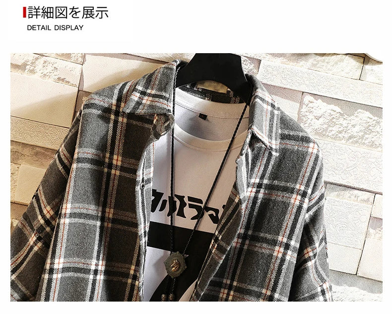Y2k Harajuku Harajuku Plaid Shirt 2023 Man Streetwear Fleece Shirts Long Sleeve Mens Vintage Korean Fashions Clothes