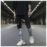bottom graffiti printed zipper denim jeans mens ripped knee hole biker jean motorcycle slim trousers streetwear hip hop pants unique jeans style 2711