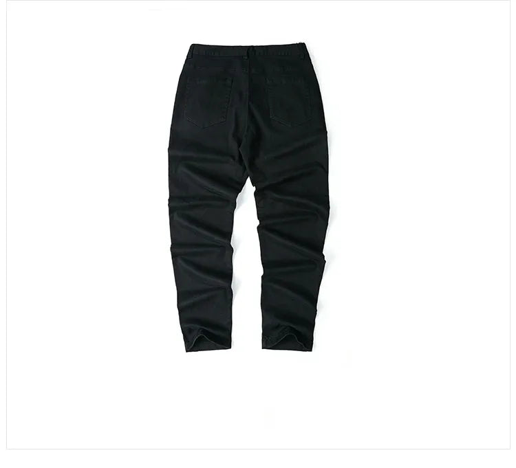 knee ripped hole biker jeans men denim destroyed slim fit zippers jeans fashion trousers black streetwear hip hop pants jogger unique joggers style 4319