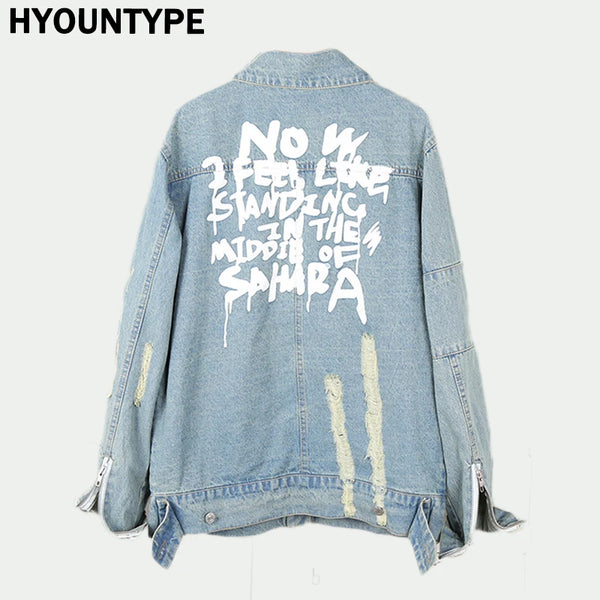 style fit high streetwear letters-print-destroyed-hole-jean-jacket-coat-men-zipper-open-sleeve-distressed-denim-streetwear-autumn-hip-hop-outerwear-jacket hip unisex - casual design wear style image graphic material urban 251ba5 fashion hop essential premium everyday oversized quality print streetwear design ID a60be