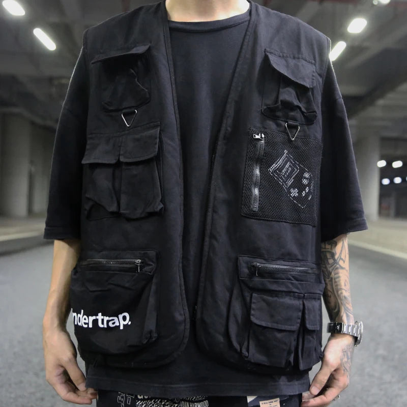 casual layering jacket featuring high street pockets vests men letter cargo waistcoat zipper military jacket 2018 new hip hop streetwear tactical vest sweatshirt design – premium quality jacket for men